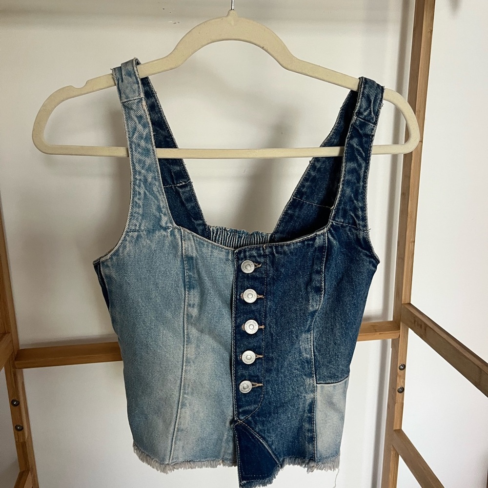 Zara Blue Denim Button-Up Top NWT